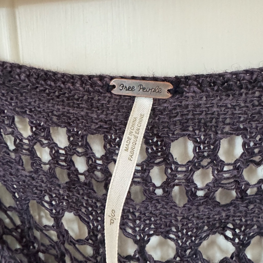 Free People Open Knit Crochet Boho Sweater Navy Size S - Picture 3 of 3